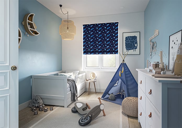 Rocket Adventure, Cosmic Blue - Motorised Roman Blind - Image 6